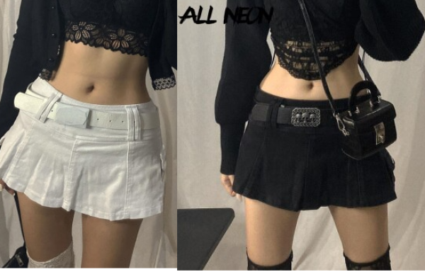 ALLNeon Pastel Goth Low Waist Black-White Micro Skirts