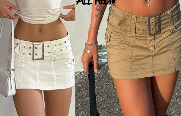 ALLNeon Aesthetics Basic Belted Low Waist Micro Skirts